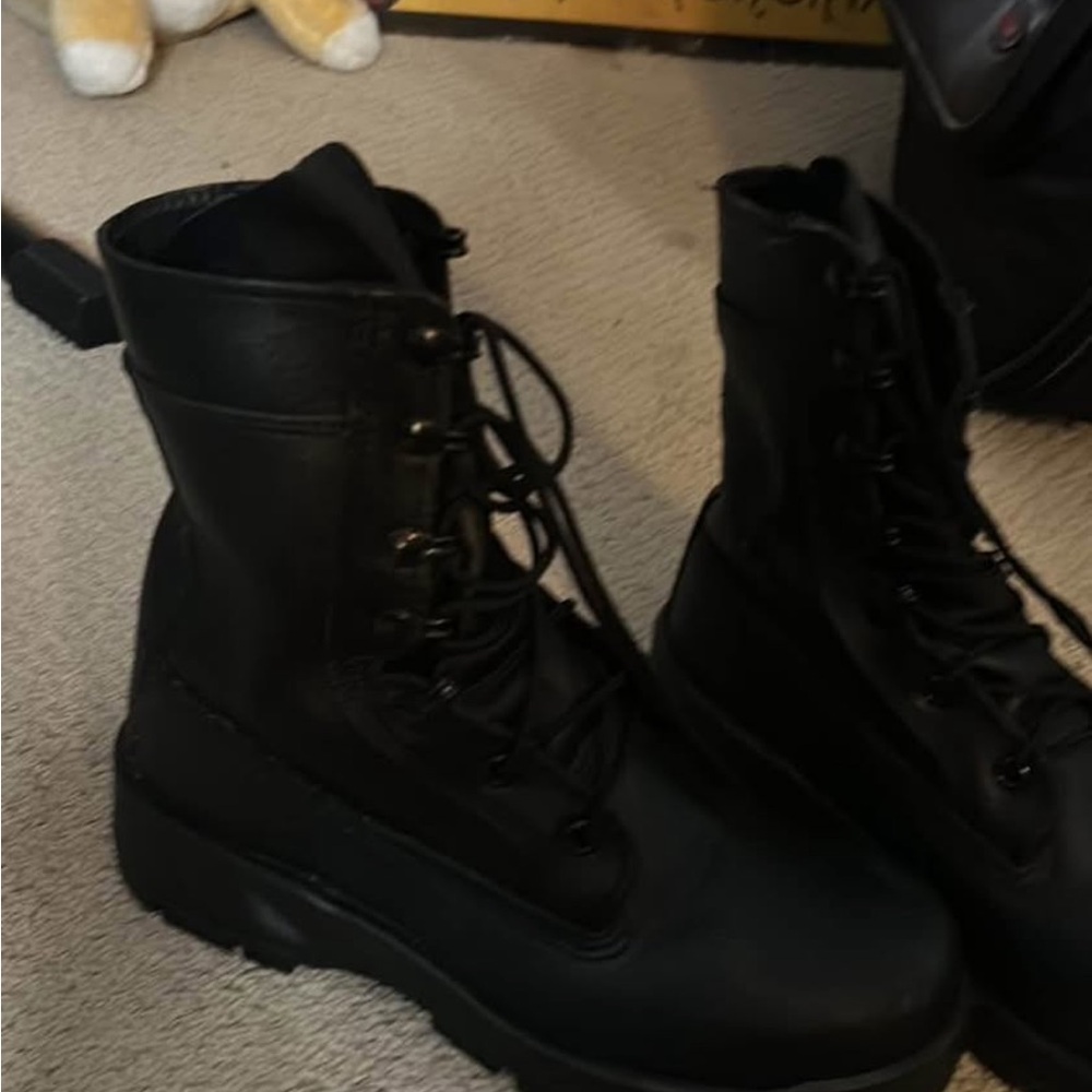 navy steel toe combat boots
